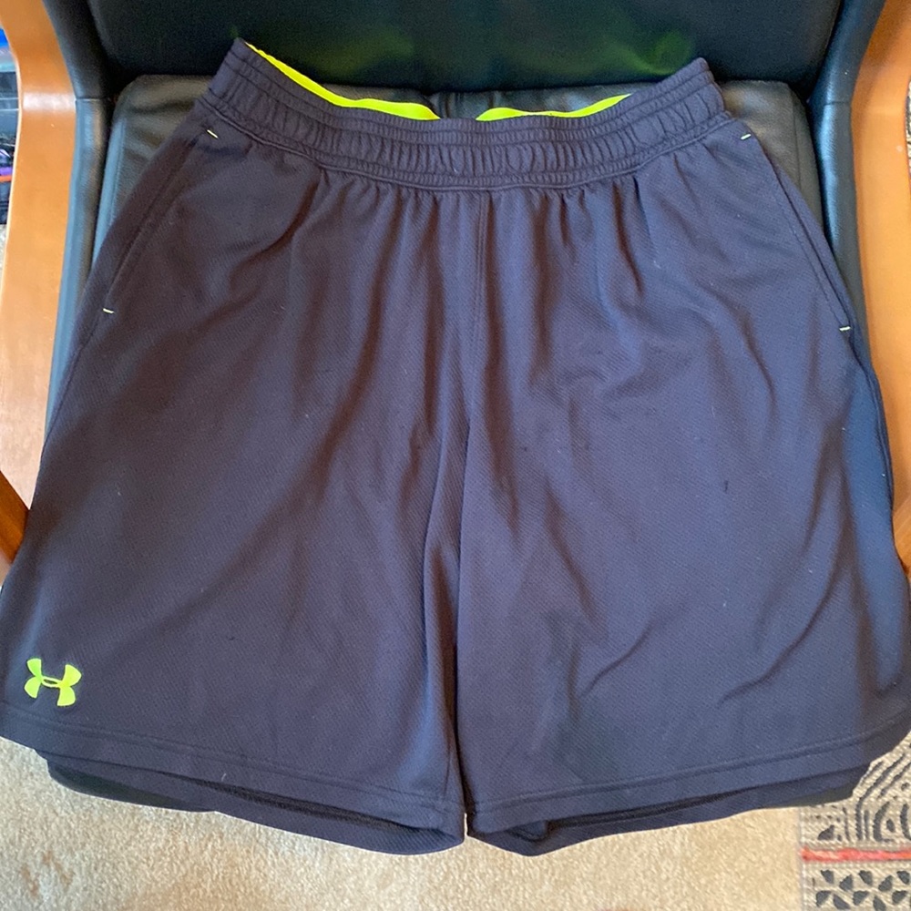 Under Armor Black & Neon Green Shorts
